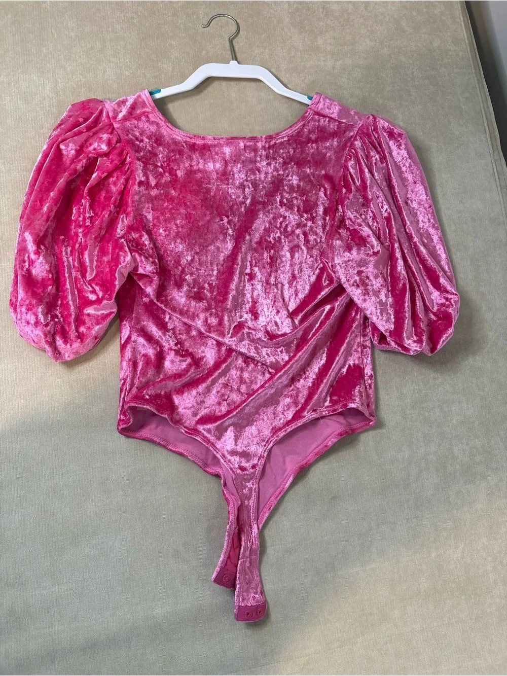 NWT Free People Pink Velvet V-Neck Bodysuit